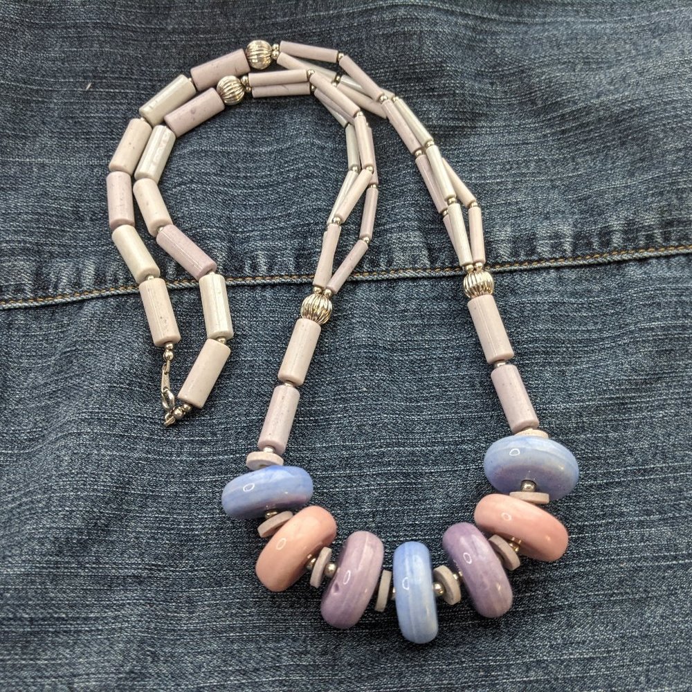 Vintage Japan Ceramic Pastel Bead Necklace